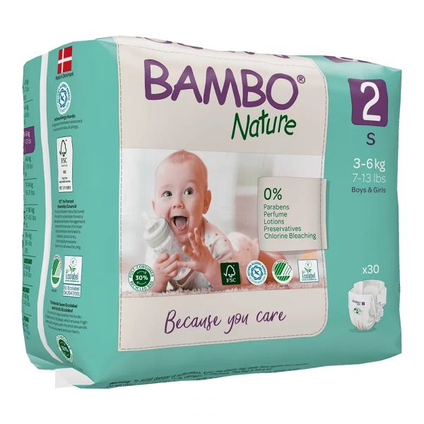 Bambo Nature Fraldas Tamanho 2 S 3-6Kg 30 Un.
