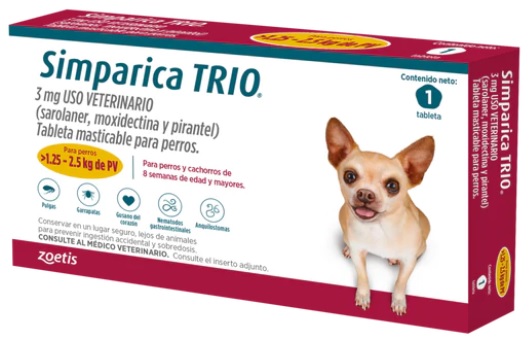 Simparica Trio Cão “1.25kg-2.5kg” x3 Comp Mastigáveis