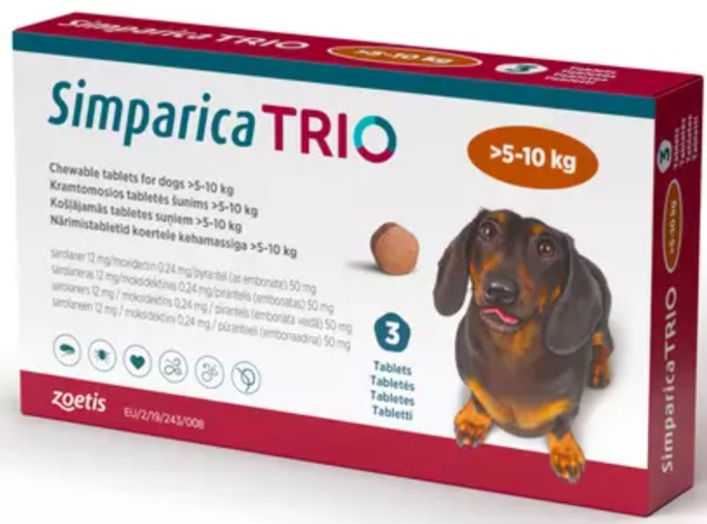 Simparica Trio Cão "5kg-10kg" x3 Comp Mastigáveis