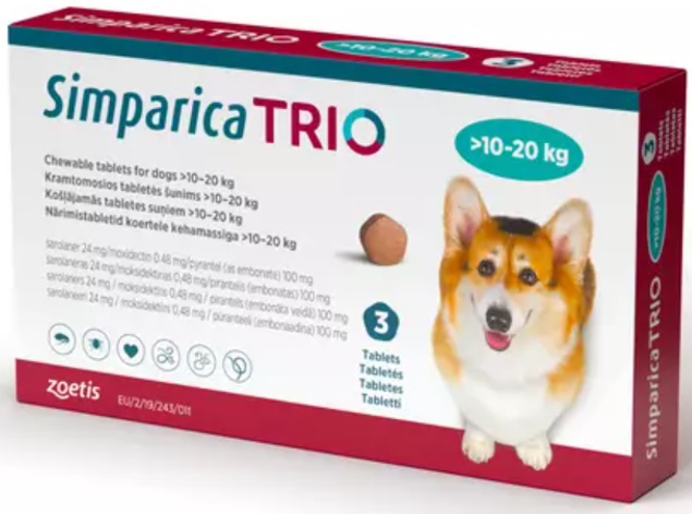 Simparica Trio Cão "10-20kg" x3 Comp Mastigáveis
