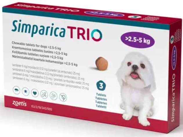 Simparica Trio Cão "2.5kg-5kg" x3 Comp Mastigáveis