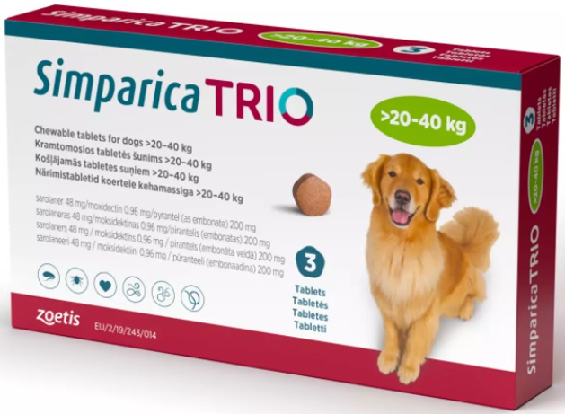 Simparica Trio Cão "20-40kg" x3 Comp Mastigáveis