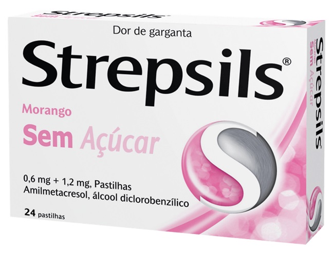 Strepsils Morango sem açúcar, 1,2/0,6 mg x 24 pst