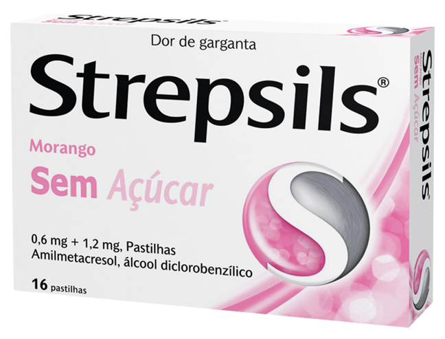 Strepsils Morango sem açúcar, 1,2/0,6 mg x 16 pst