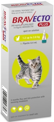 Bravecto Plus Gato 112.5mg/5.6mg 1,2kg até 2,8kg