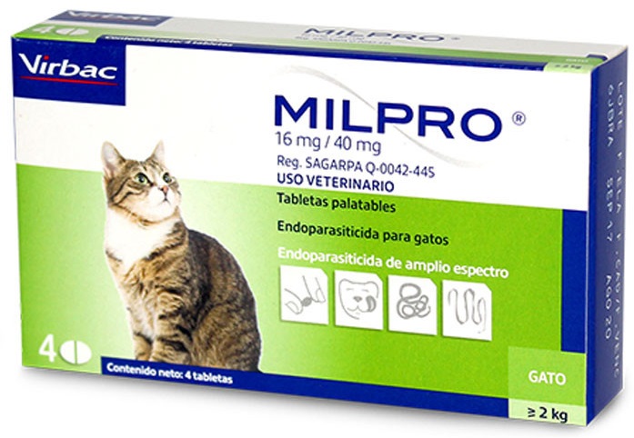 Milpro Gatos 16 mg/40 mg 4 Comp