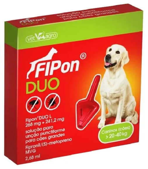 FIPON DUO 268 MG + 241.2 MG (20 A 40 KG) SOLUÇAO PARA UNÇAO 1 PIPETA